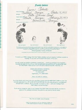 Cabbage Patch Kids Keepsake Adoption Certificate - add-on to doll purchase